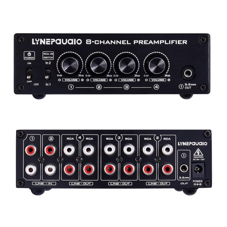 LINEPAUDIO B981 Pro 8-ch Preamplificatore Distributore di altoparlanti Switcher Comparatore di altoparlanti, Amplificatore di segnale con controllo del volume e funzione auricolare / monitor, B981