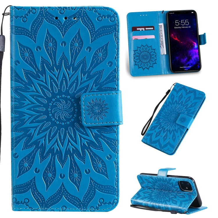 Per iPhone 11 Custodia in pelle PU a vibrazione orizzontale con motivo a girasole con stampa pressata, con supporto e slot per schede e portafoglio e cordino, For iPhone 11