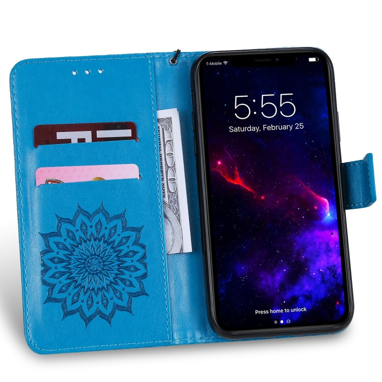 Per iPhone 11 Custodia in pelle PU a vibrazione orizzontale con motivo a girasole con stampa pressata, con supporto e slot per schede e portafoglio e cordino, For iPhone 11