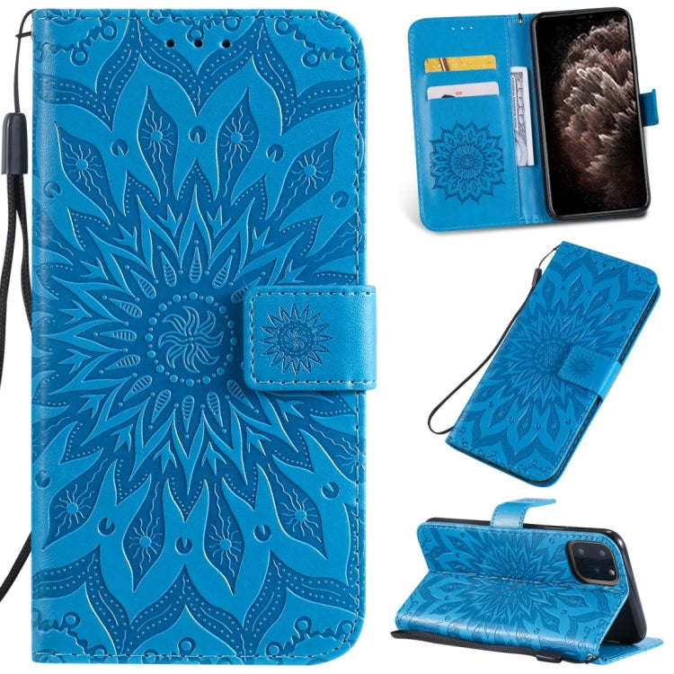 Per iPhone 11 Pro Max Stampa pressata Custodia in pelle PU a vibrazione orizzontale con motivo a girasole, con supporto e slot per schede e portafoglio e cordino, For iPhone 11 Pro Max
