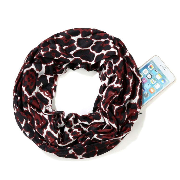 Sciarpa multifunzionale con design tascabile con zip alla moda (leopardo nero rosso)