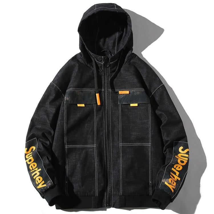 Giacca in denim da uomo con stampa di lettere casual con cappuccio, M, L, XL, XXL, XXXL, XXXXL