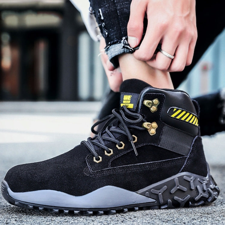 Scarpe di sicurezza Jiefu leggere e traspiranti con testa in acciaio anti-sfondamento, anti-perforazione, antiscivolo e impermeabili (colore: High Top Black Size: 48), 36, 37, 38, 39, 40, 41, 42, 43, 44, 45, 46, 47, 48