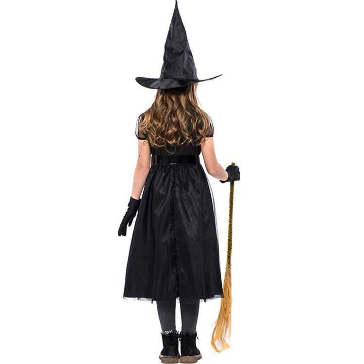 Costume da piccola strega di garza nera, costume da strega cosplay di Halloween, S, M, L