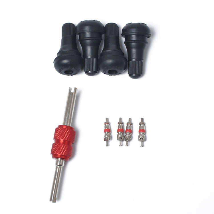 Stelo valvola corto in gomma nera a scatto (TR412) con chiave per nucleo valvola per fori tubeless da 11,5 mm da 0,453 pollici su pneumatici standard per veicoli, TR412