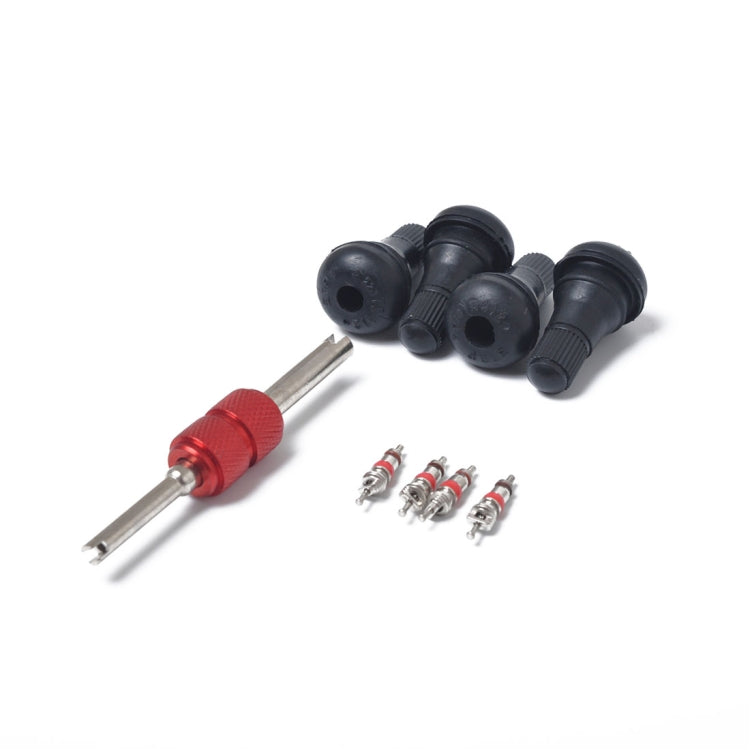 Stelo valvola corto in gomma nera a scatto (TR412) con chiave per nucleo valvola per fori tubeless da 11,5 mm da 0,453 pollici su pneumatici standard per veicoli, TR412