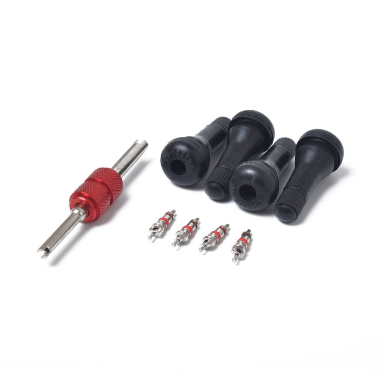 Stelo valvola corto in gomma nera a scatto (TR413) Confezione da 4 con chiave per nucleo valvola per fori per cerchioni Tubeless da 0,453 pollici 11,5 mm su pneumatici per veicoli standard, TR413