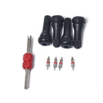 Stelo valvola corto in gomma nera a scatto (TR413) Confezione da 4 con chiave per nucleo valvola per fori per cerchioni Tubeless da 0,453 pollici 11,5 mm su pneumatici per veicoli standard, TR413