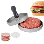 Stampo per hamburger in lega di alluminio per uso alimentare per uso domestico Rivestimento antiaderente per cucina Stampo per hamburger con 40 fogli di carta siliconata, 1PC Black Handle