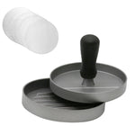 Stampo per hamburger in lega di alluminio per uso alimentare per uso domestico Rivestimento antiaderente per cucina Stampo per hamburger con 40 fogli di carta siliconata, 1PC Black Handle