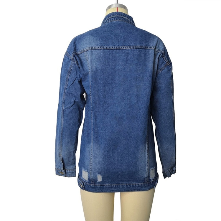 Trench coat in denim strappato di media lunghezza da donna