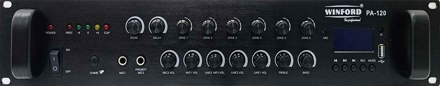 Amplificatore audio USB/Bluetooth/FM 6 canali 70V/100V/16 Ohm 120W SP313