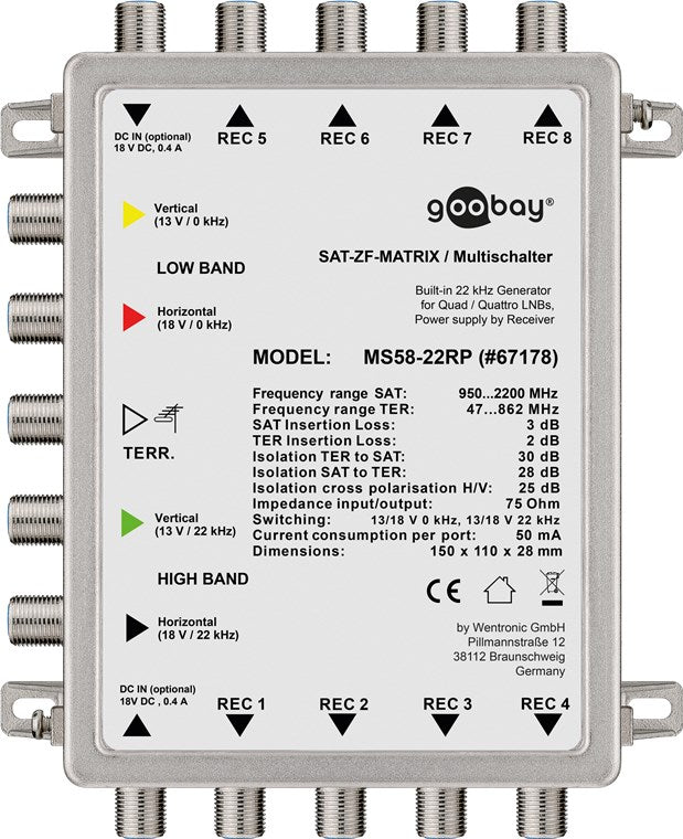 Multiswitch passivo SAT 5 ingressi / 8 uscite