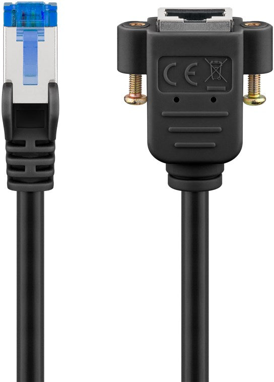 CAT 6A prolunga S/FTP PiMF nero conduttore di rame CU guaina di cavo senza alogeni LSZH con flangia di montaggio 2 m
