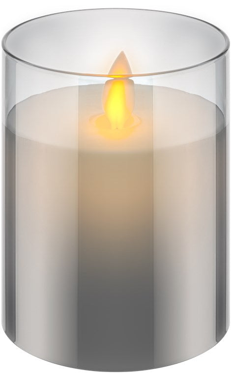 Candela LED in vera cera in vetro 75 x 10 cm grigio-trasparente