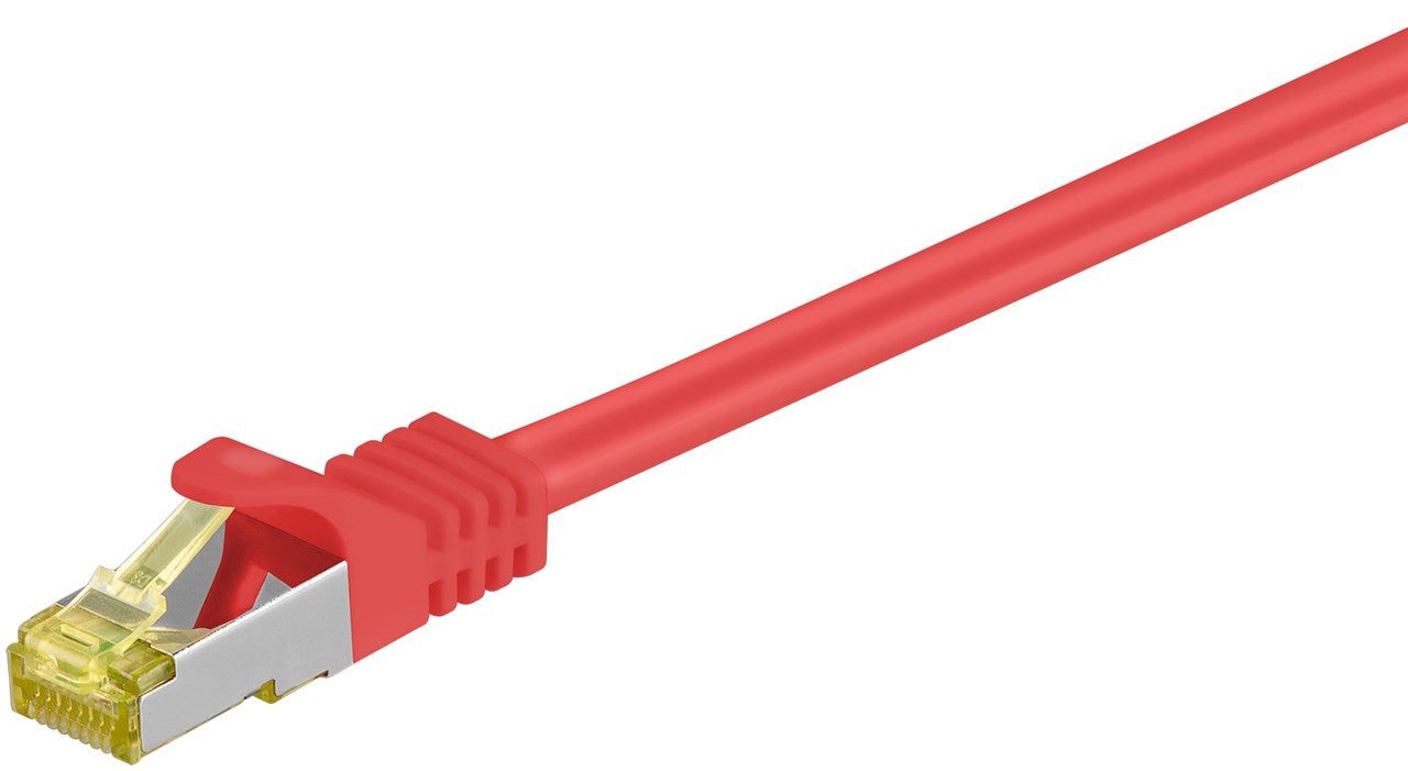 RJ45 cavo patch CAT 6A S/FTP PiMF 500 MHz con cavo grezzo CAT 7  rosso guaina per cavo senza alogeni LSZH rame connettore RJ45 CAT 6A 15 m