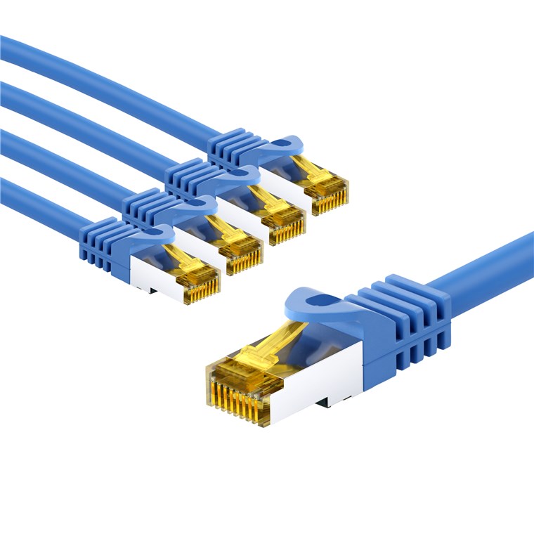 RJ45 cavo patch CAT 6A S/FTP PiMF 500 MHz con cavo grezzo CAT 7 1 m blu kit di 5