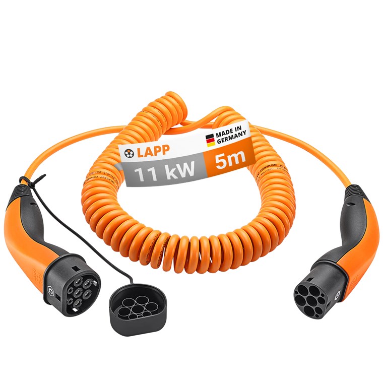 Cavo di ricarica a spirale di Tipo 2 fino a 11 kW m arancione