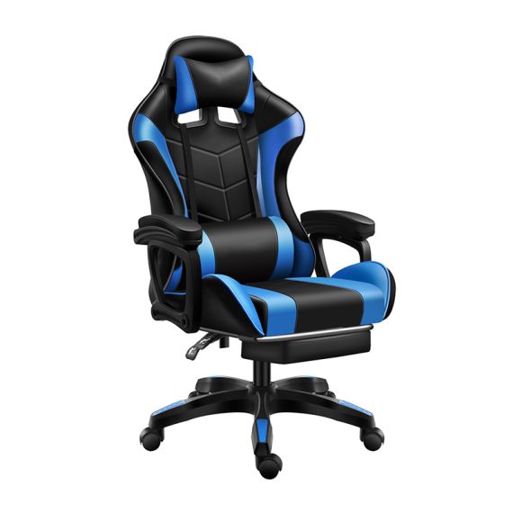 Sedia da gaming con poggiapiedi blu/nero