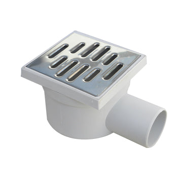 Chiusino orientabile sifonato ribassato 10x10cm in PP con scarico laterale 40mm e griglia in acciaio INOX