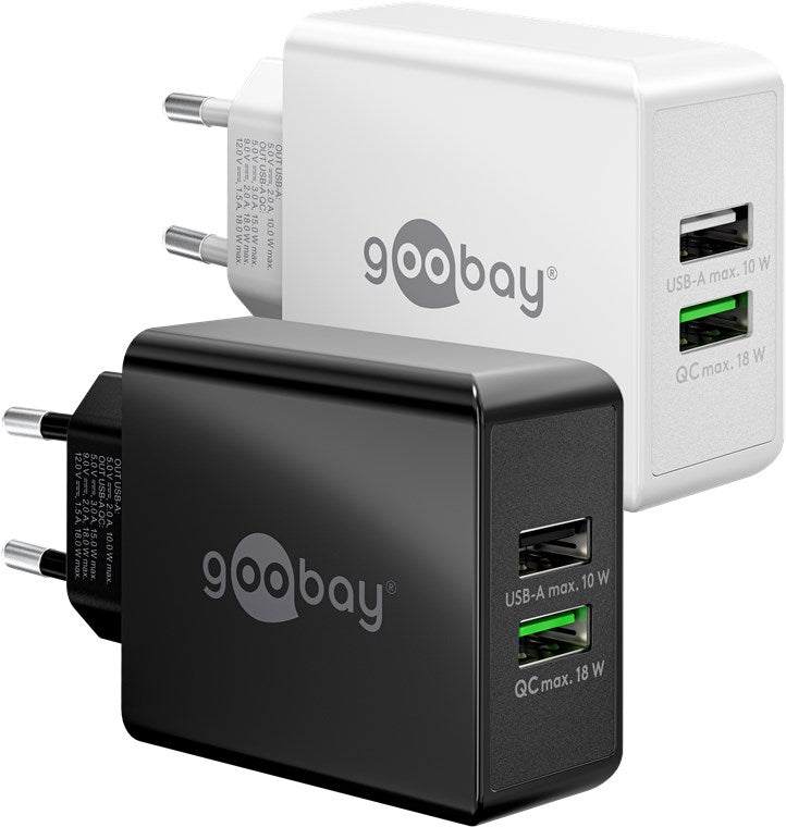Caricatore rapido doppio USB-A QC 28 W bianco