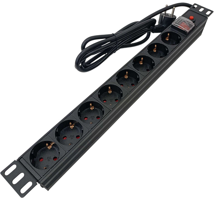 Multipresa 8 posti Schuko per armadio rack 19" con interruttore luminoso E6000