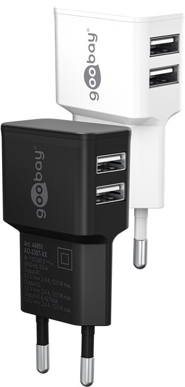 Caricatore USB-A doppio 12 W bianco