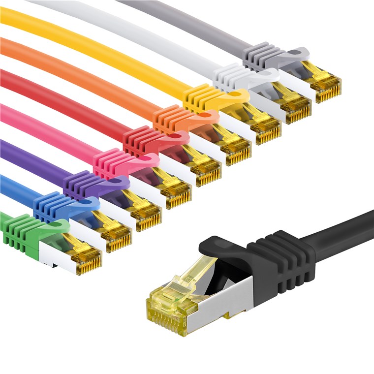 RJ45 cavo patch CAT 6A S/FTP PiMF 500 MHz con cavo grezzo CAT 7 1 m kit di 10 colori