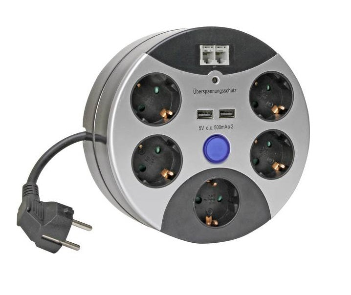 Multipresa con protezione da sovratensioni, 5 schuko, 2 USB, 2RJ45 - Kopp