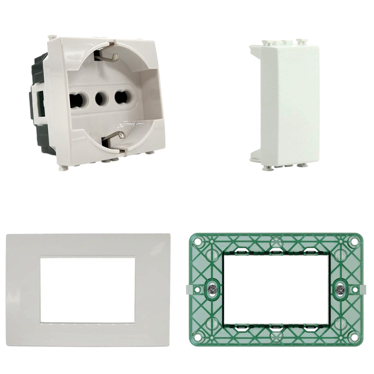 Kit presa Schuko Vimar Plana compatibile bianco 3 moduli  KITVIMAR100