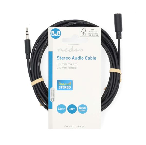 Cavo Audio Stereo Maschio da 3,5mm-Femmina da 3,5 mm 3m Nero CAGP22050BK30 5412810280759 ND3566