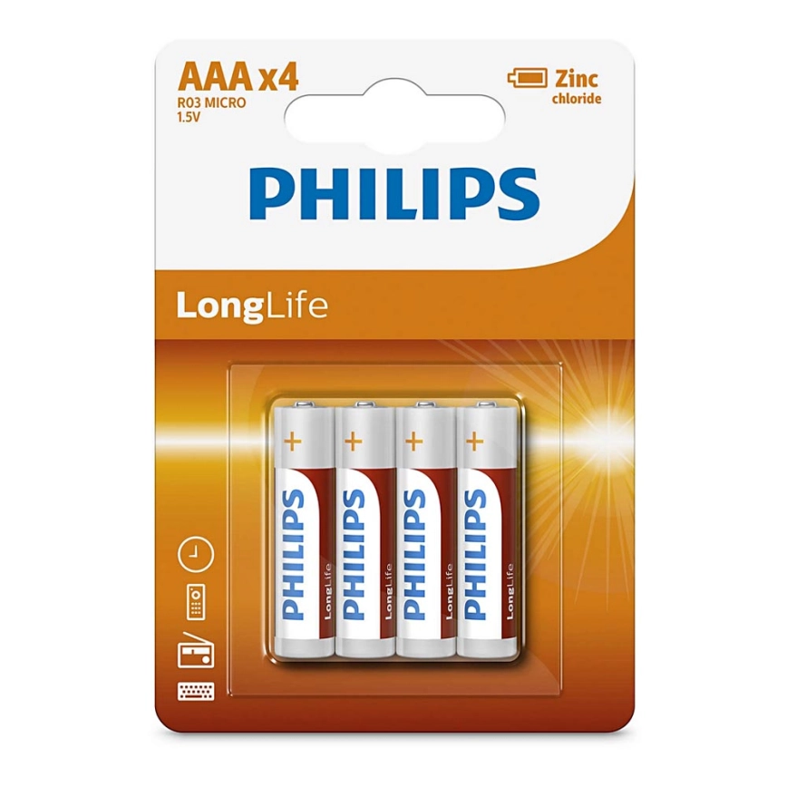 Batterie AAA Philips Extra cloruro di zinco 1,5V - Blister da 4 pezzi 8712581549435 WB682
