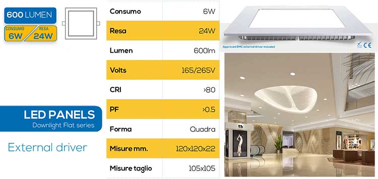 Pannello LED quadrato da incasso 6W SMD luce fredda 5547 EL2041
